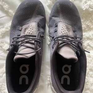 On Running Gray Purple Athletic Shoes with Breathable Mesh and Cushioned Midsole